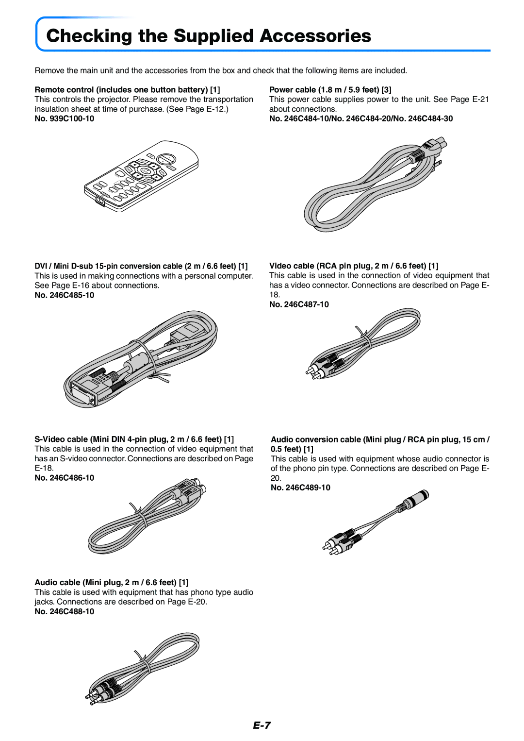 Mitsubishi Electronics XD50U user manual Checking the Supplied Accessories 