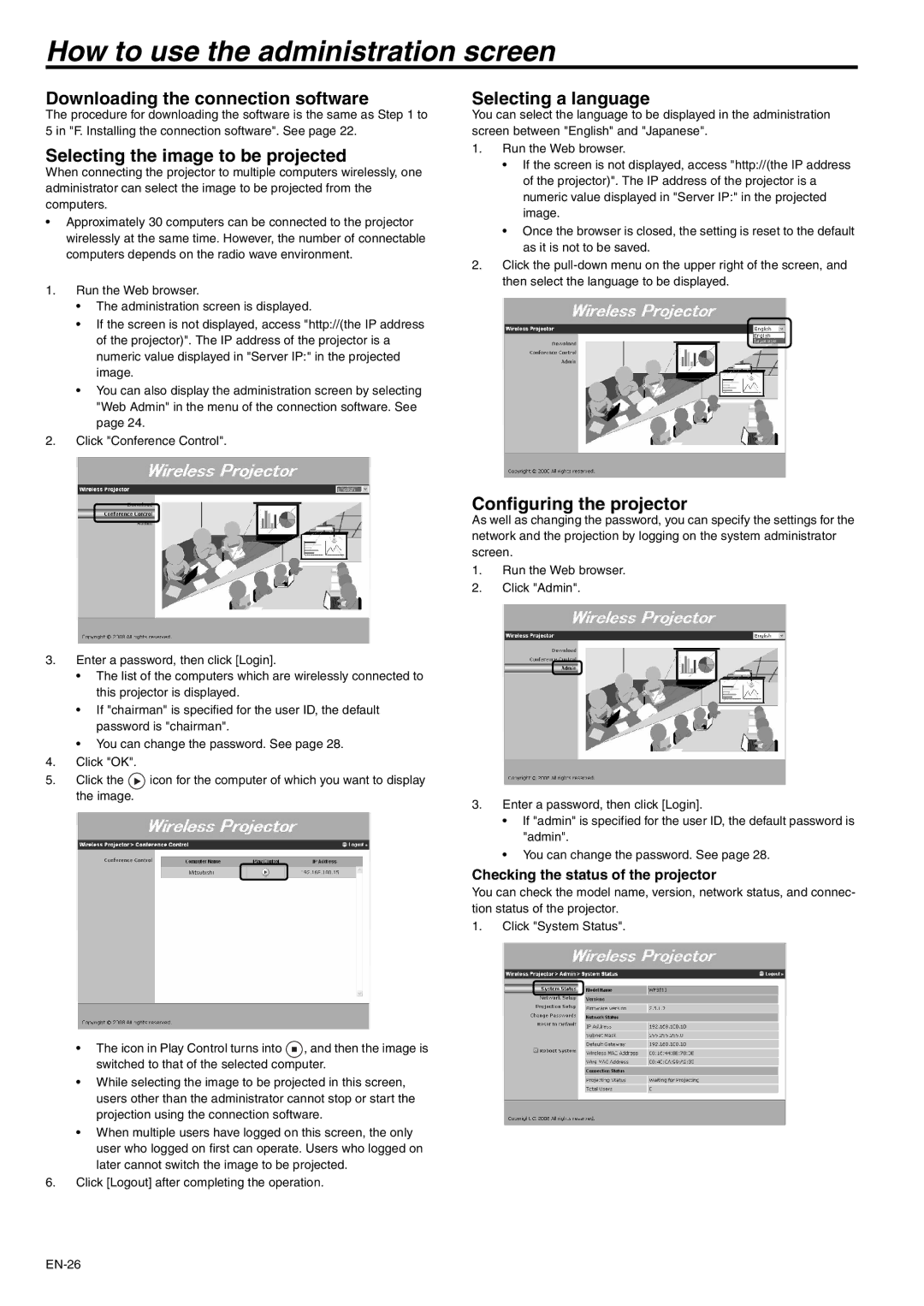 Mitsubishi Electronics XD530U, XD530E user manual How to use the administration screen, Downloading the connection software 