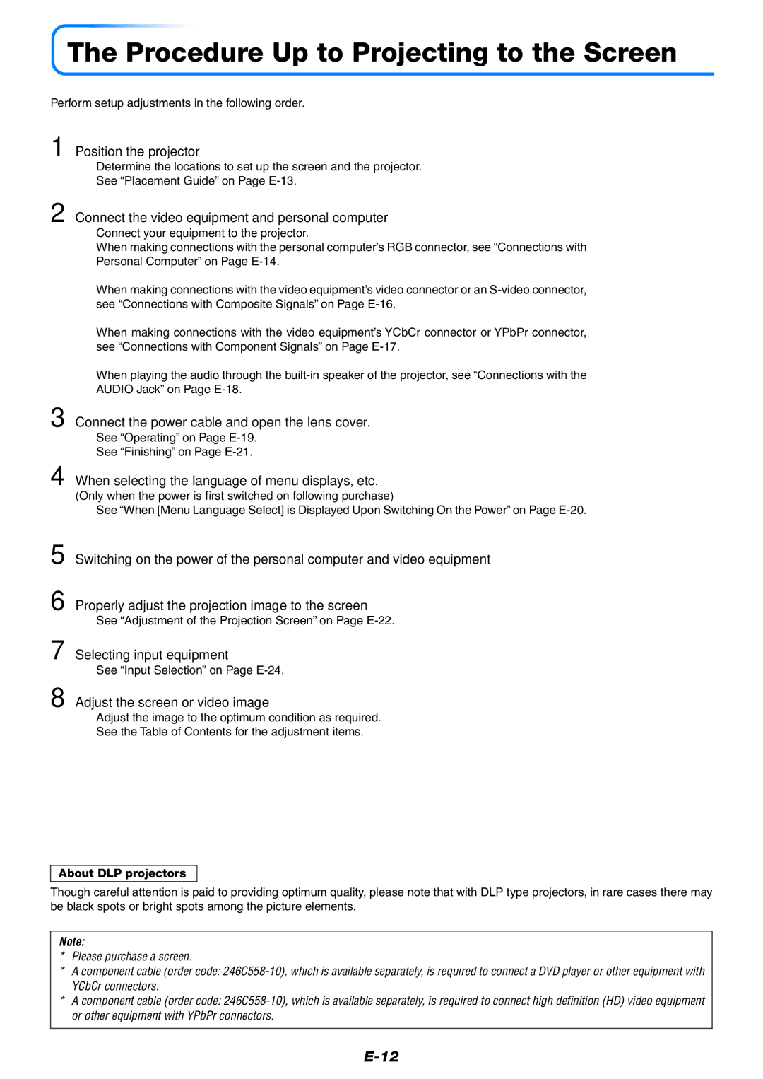 Mitsubishi Electronics XD80 user manual Procedure Up to Projecting to the Screen 