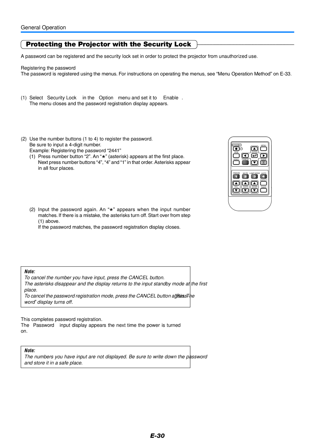 Mitsubishi Electronics XD80 user manual Protecting the Projector with the Security Lock 