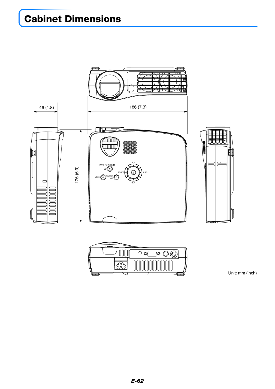 Mitsubishi Electronics XD80 user manual Cabinet Dimensions 