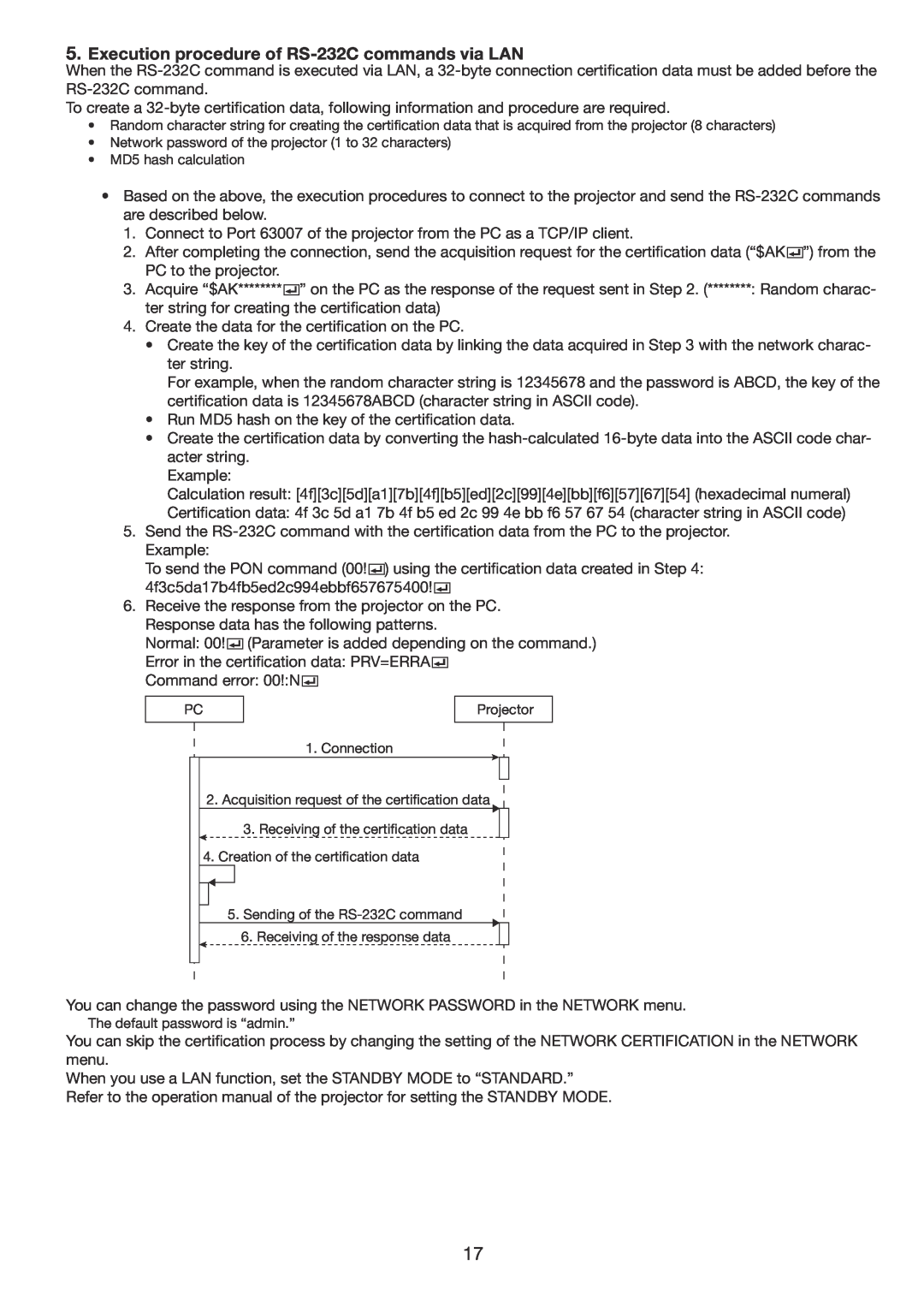 Mitsubishi Electronics XD8100U manual Execution procedure of RS-232C commands via LAN 