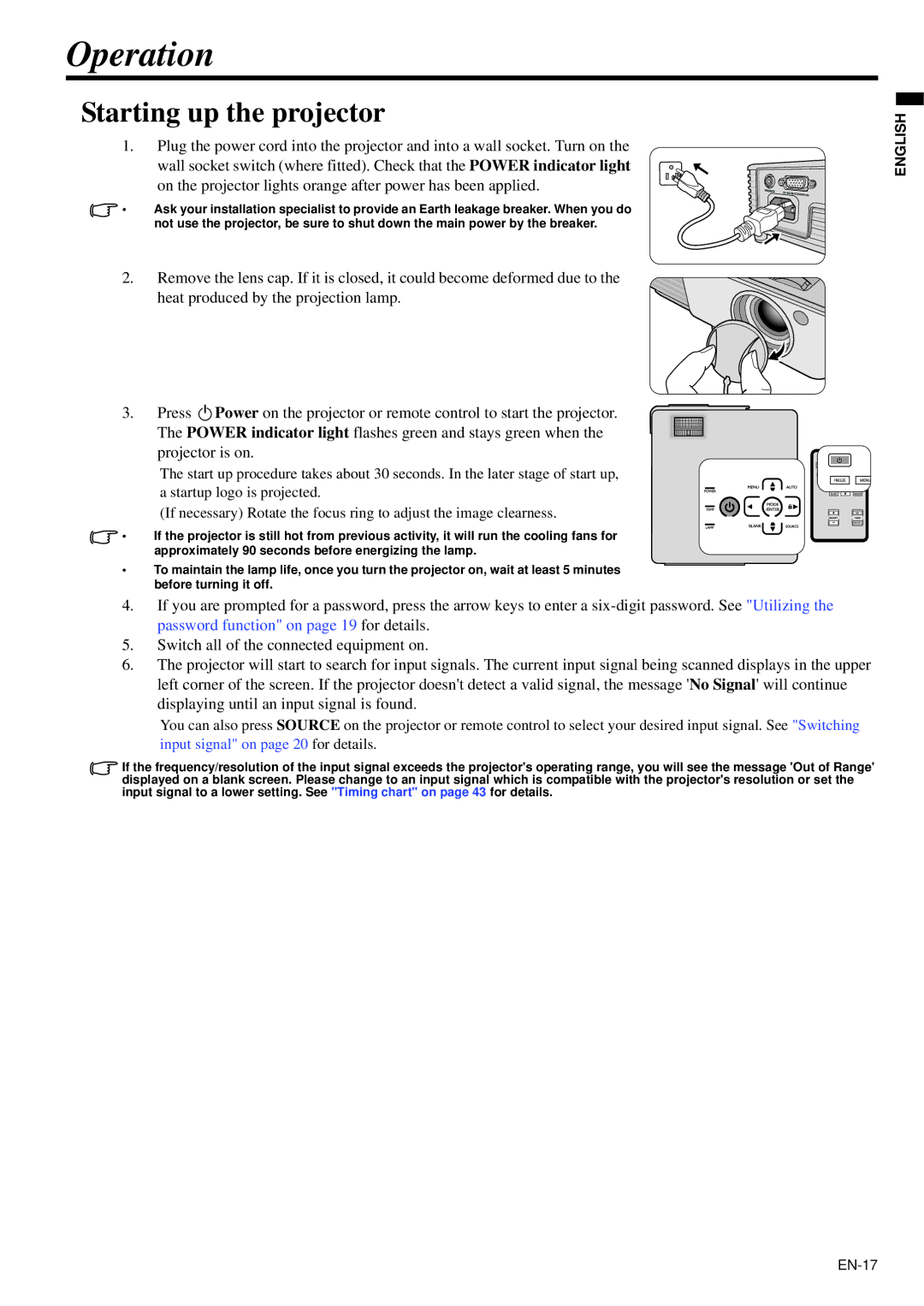 Mitsubishi Electronics XD95U user manual Operation, Starting up the projector 