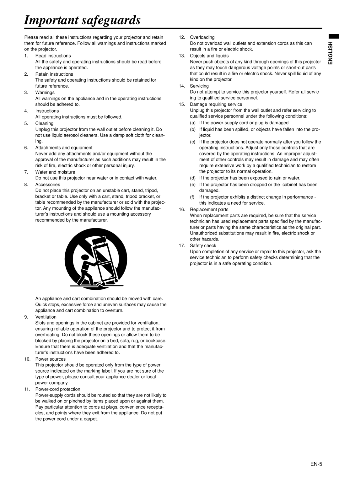 Mitsubishi Electronics XD95U user manual Important safeguards 