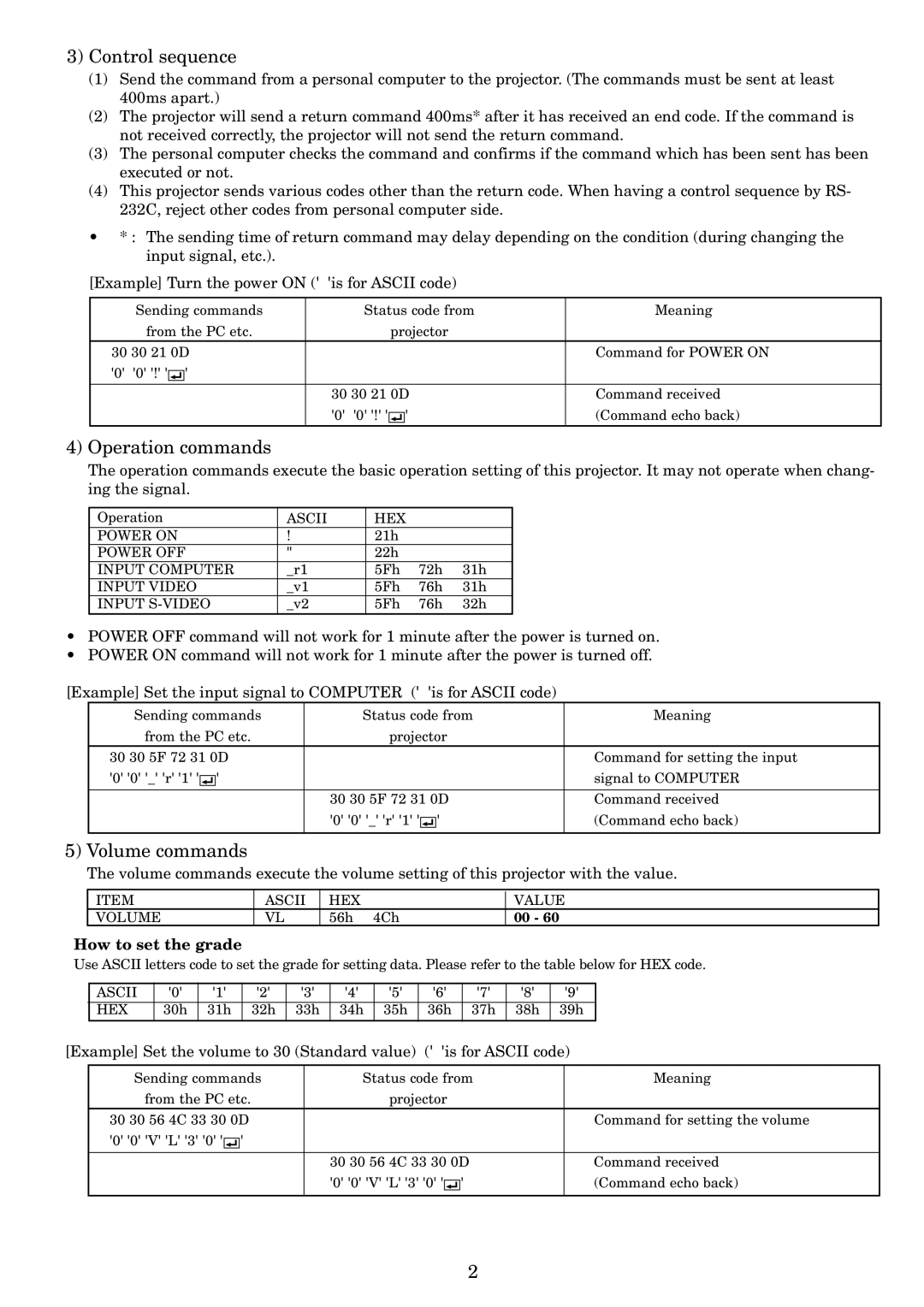 Mitsubishi Electronics XL1U user manual Control sequence, Operation commands, Volume commands, How to set the grade 