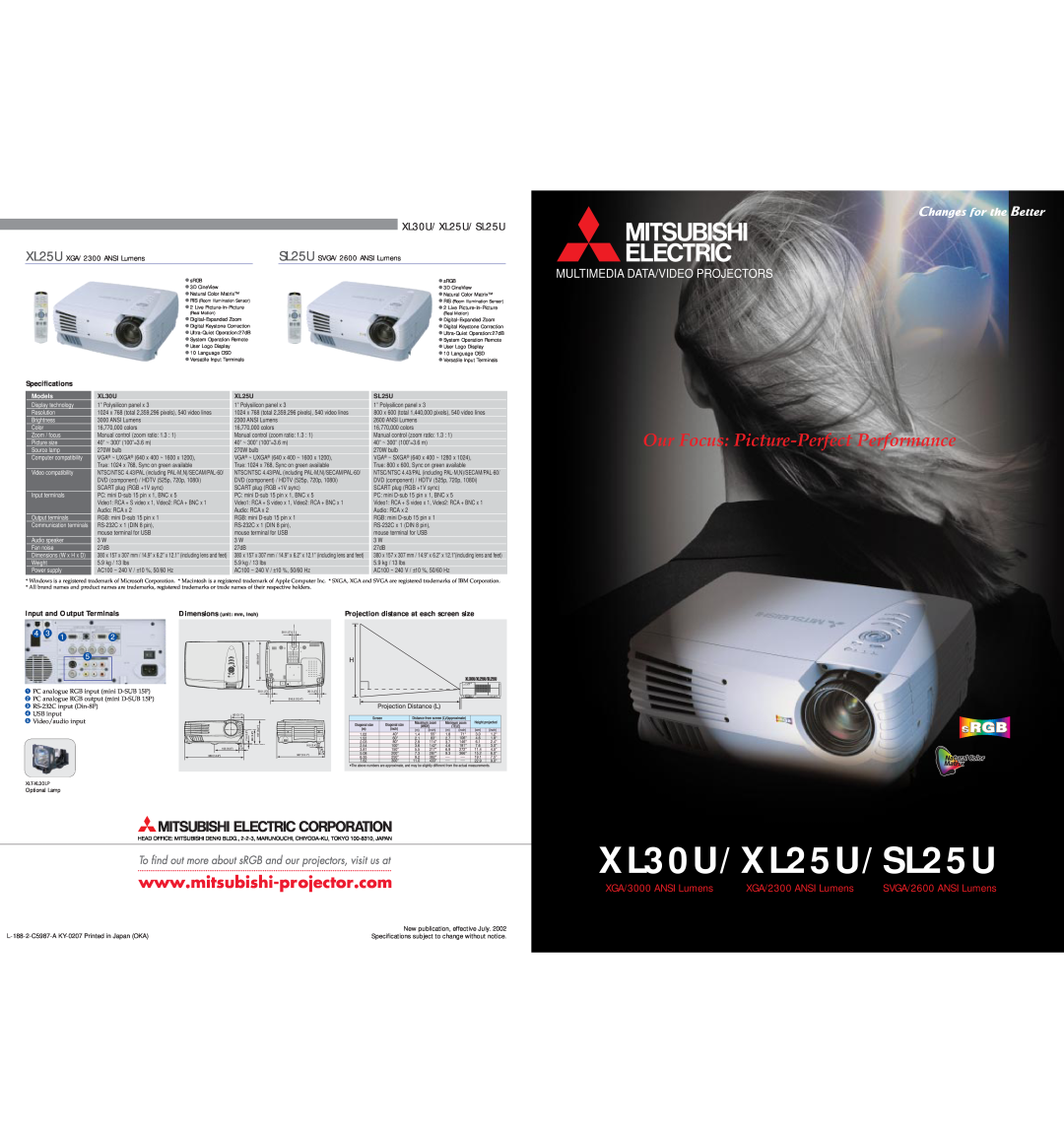 Mitsubishi Electronics specifications XL30U/XL25U/SL25U, Our Focus Picture-Perfect Performance, XGA/3000 ANSI Lumens 