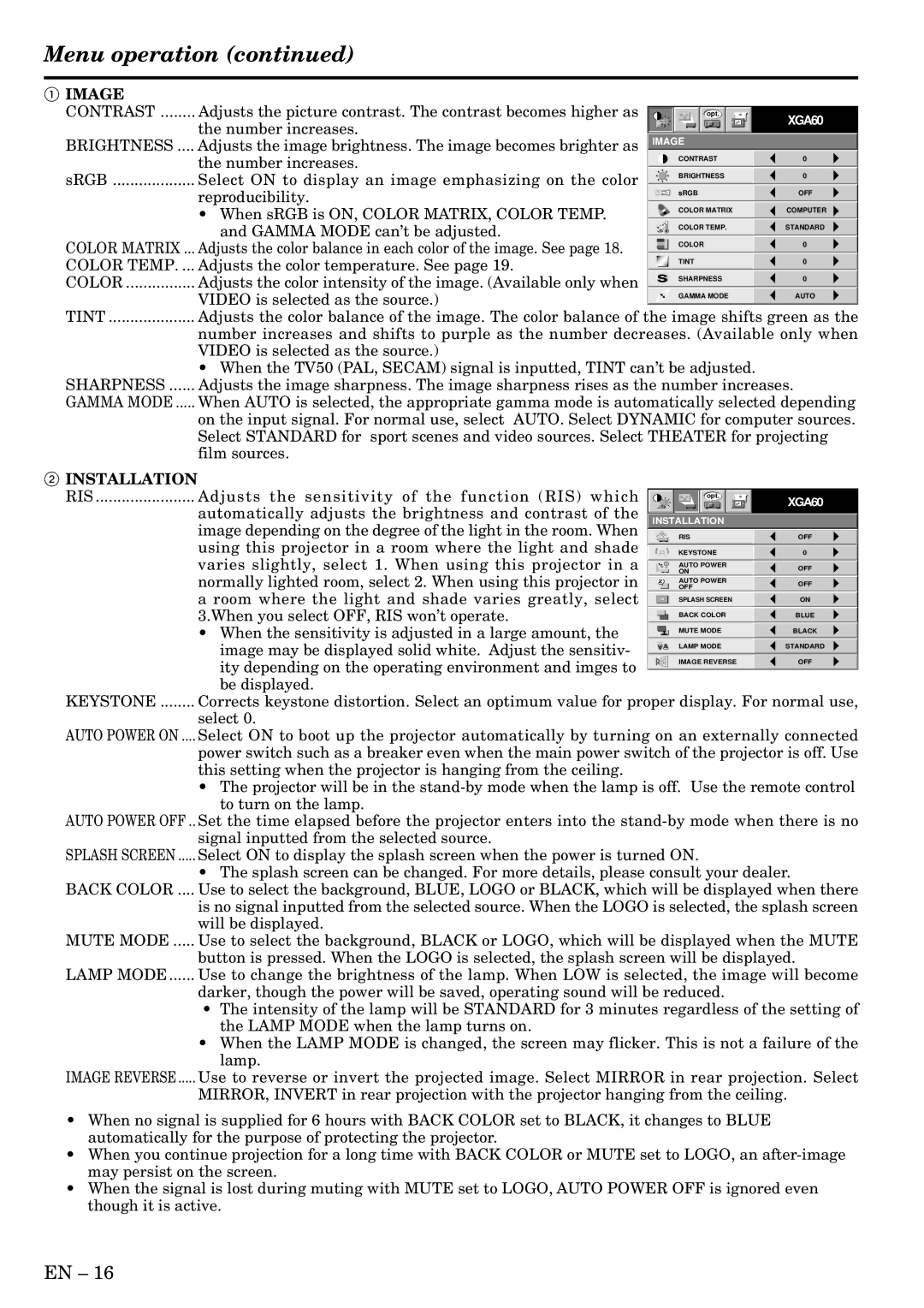 Mitsubishi Electronics XL2U Number increases, Reproducibility, When sRGB is ON, Color MATRIX, Color Temp, Be displayed 