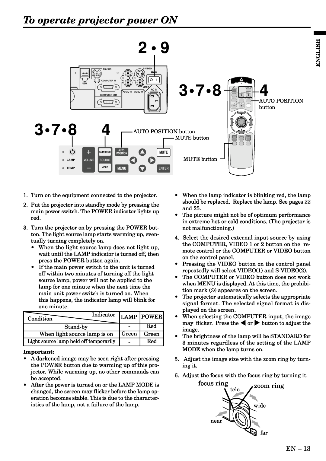 Mitsubishi Electronics XL2U user manual To operate projector power ON, Expand 