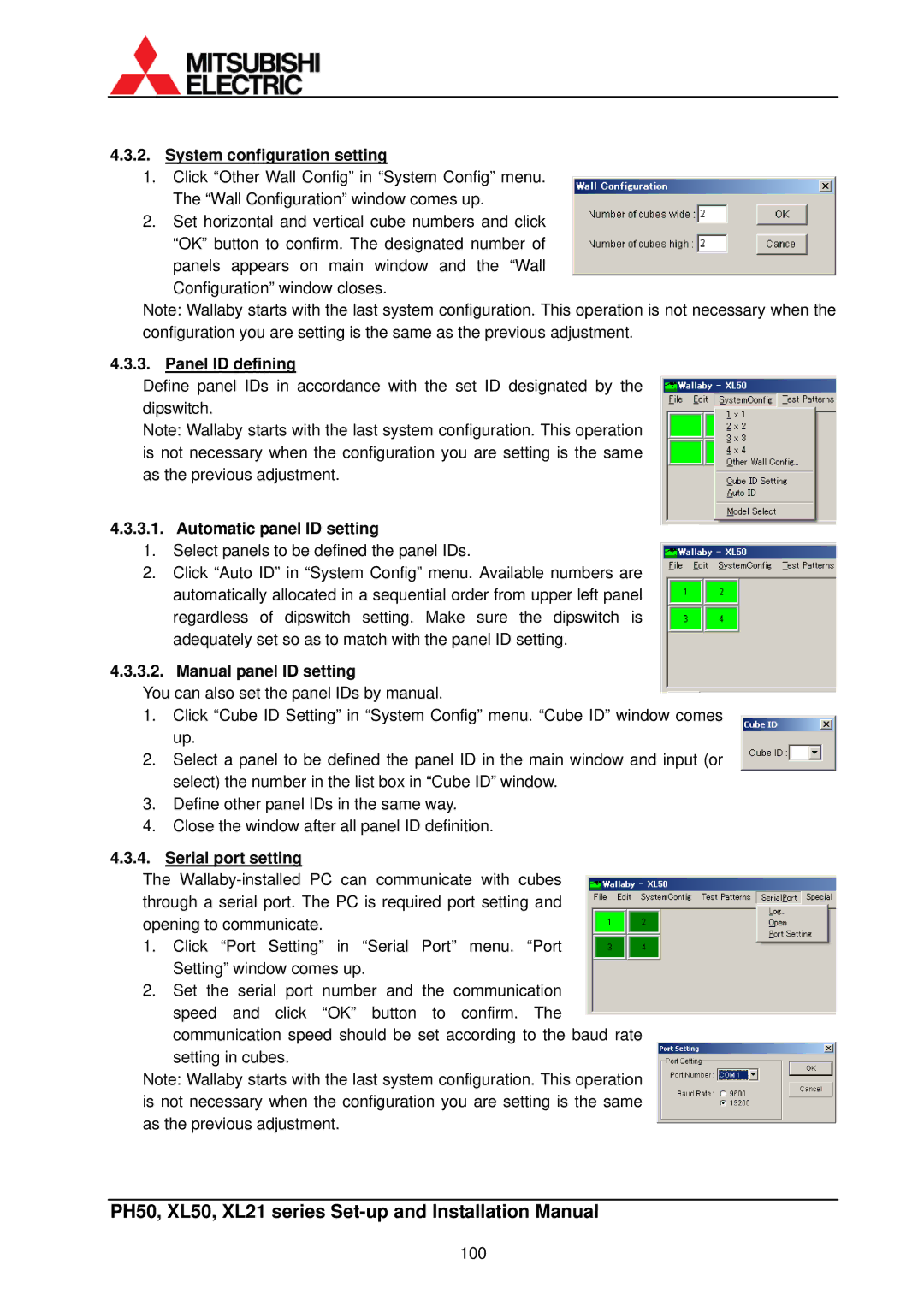 Mitsubishi Electronics XL50, XL21 System configuration setting, Panel ID defining, Automatic panel ID setting 