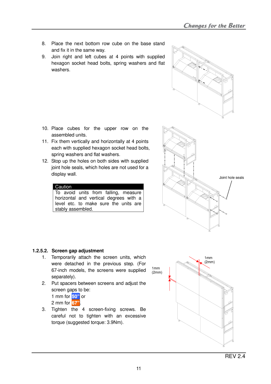 Mitsubishi Electronics XL21, XL50 installation manual Screen gap adjustment 