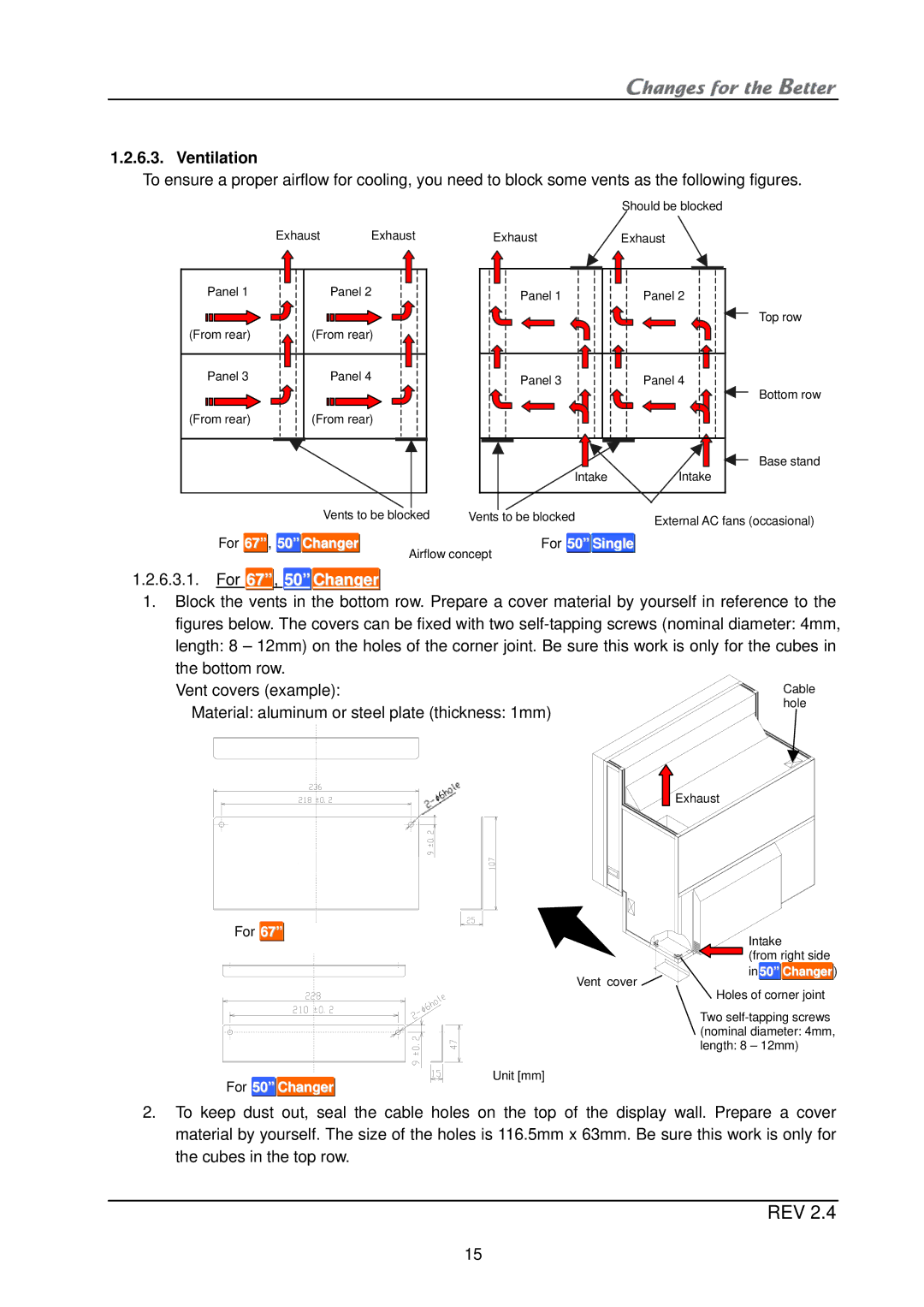 Mitsubishi Electronics XL21, XL50 installation manual Ventilation, For 67 , 50 Changer 