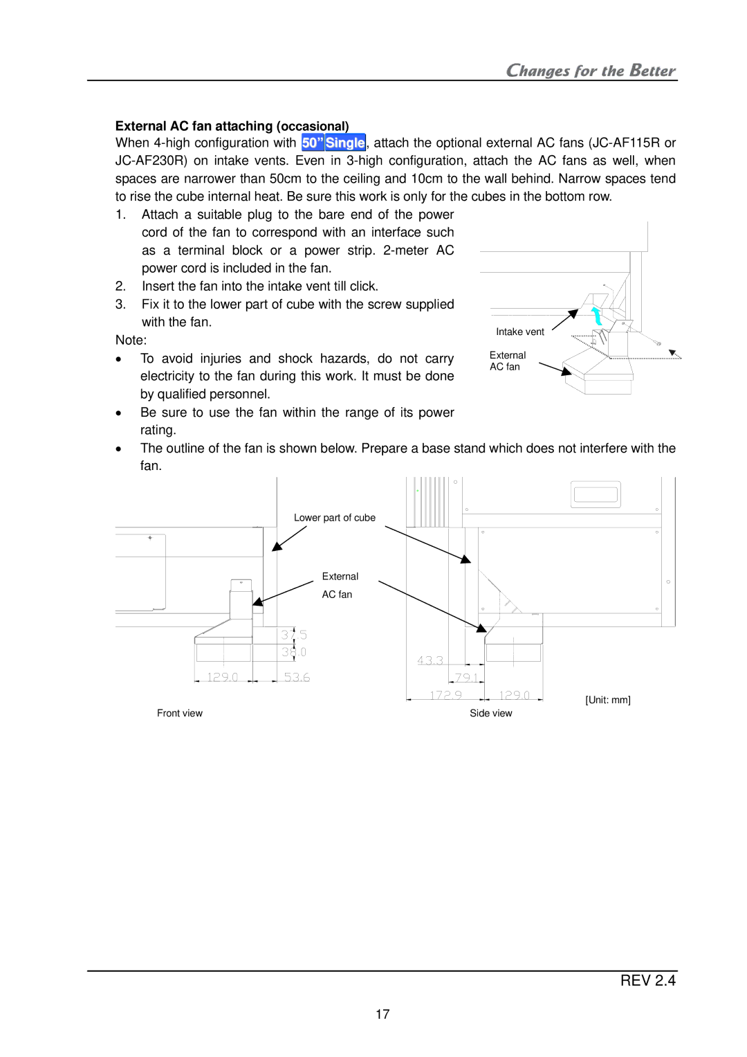 Mitsubishi Electronics XL21, XL50 installation manual External AC fan attaching occasional 