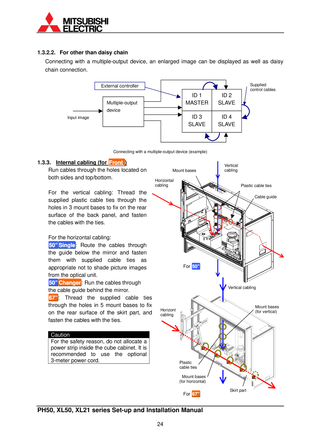 Mitsubishi Electronics XL50, XL21 installation manual For other than daisy chain, Internal cabling for Front 