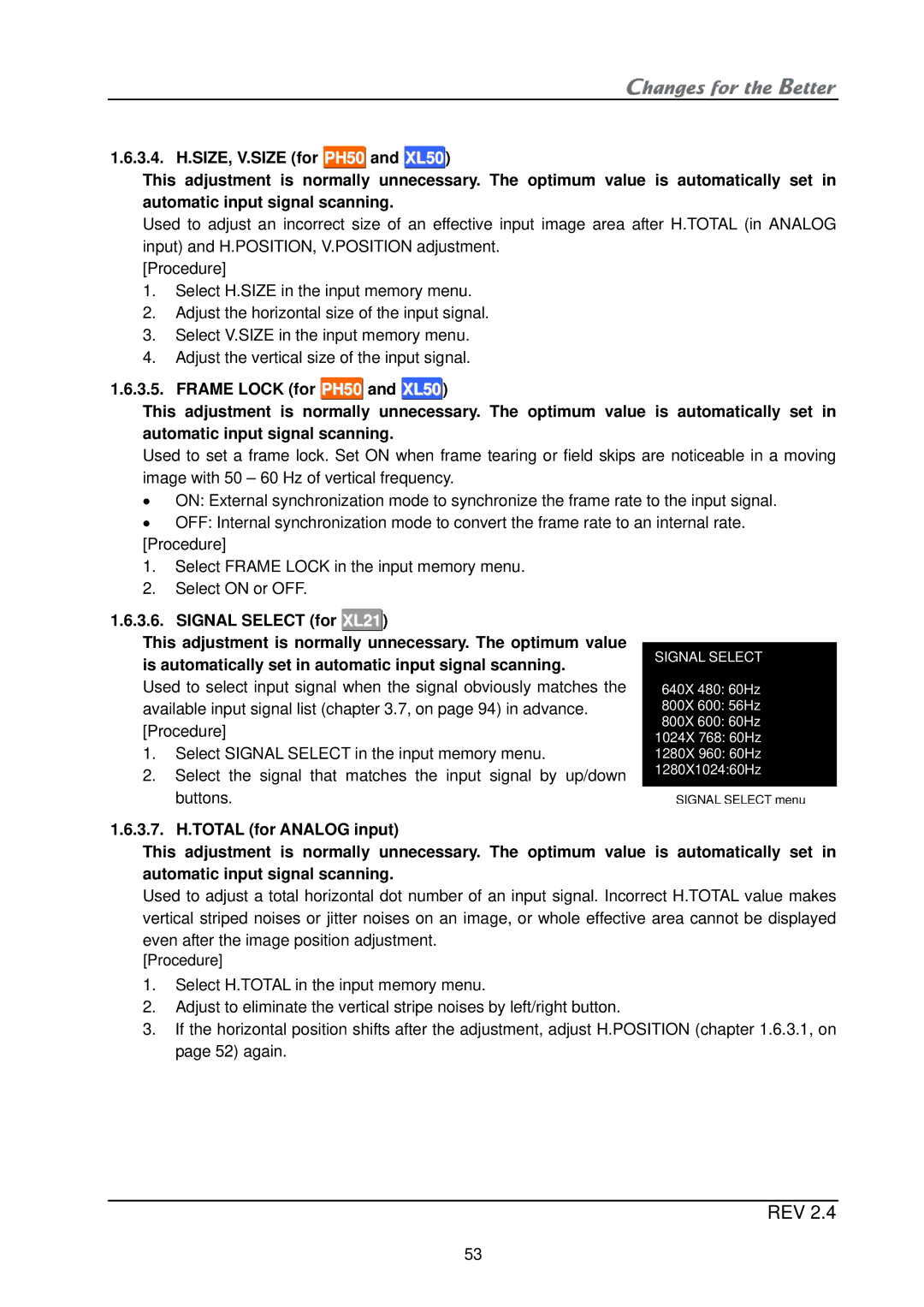 Mitsubishi Electronics XL50 installation manual Signal Select for XL21 