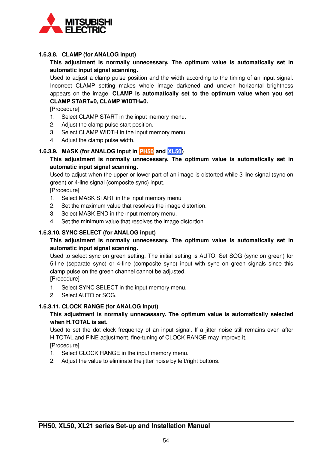 Mitsubishi Electronics XL50, XL21 installation manual Clamp START=0, Clamp WIDTH=0. Procedure 