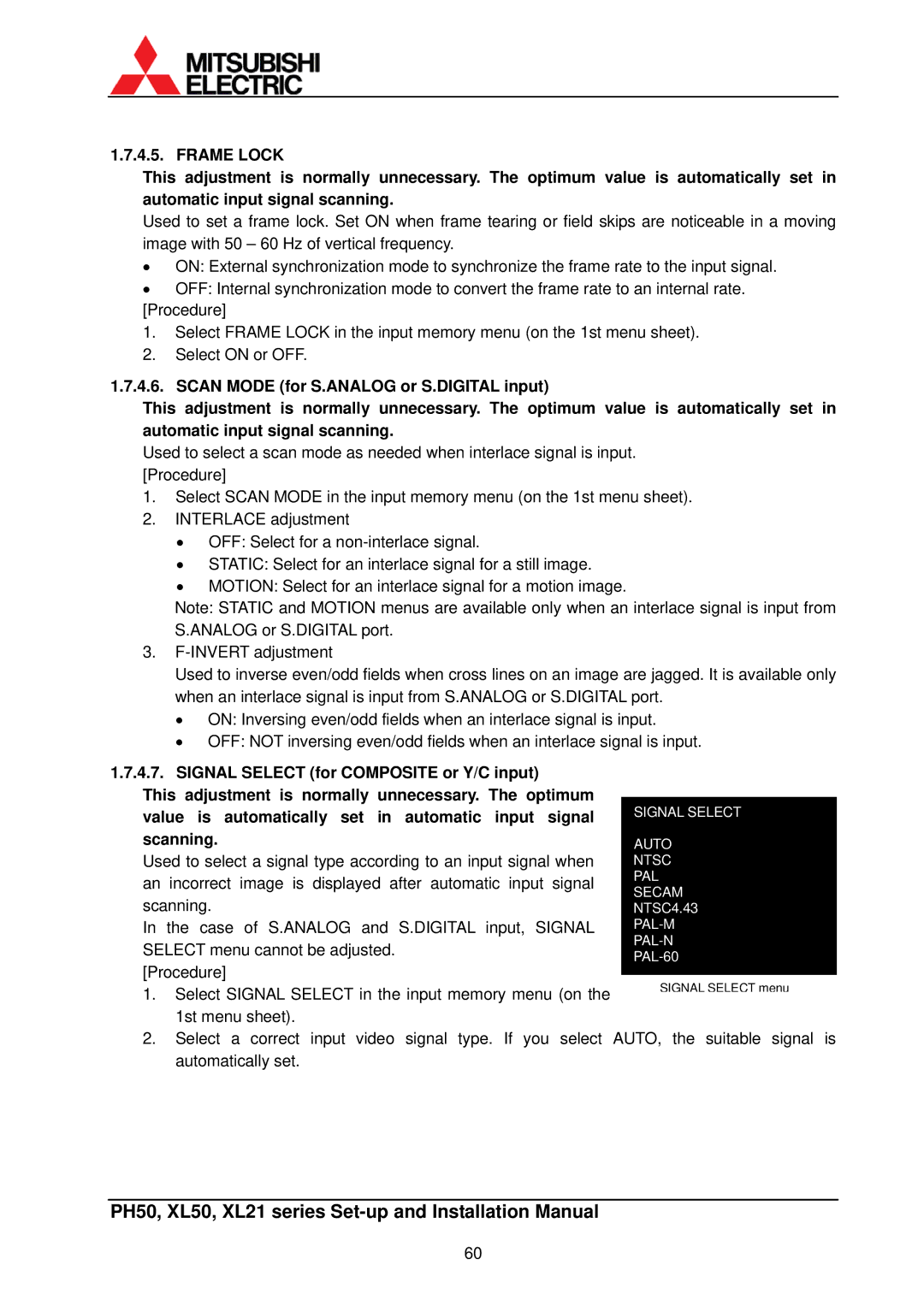 Mitsubishi Electronics XL50, XL21 installation manual Value is automatically set in automatic input signal, Scanning 