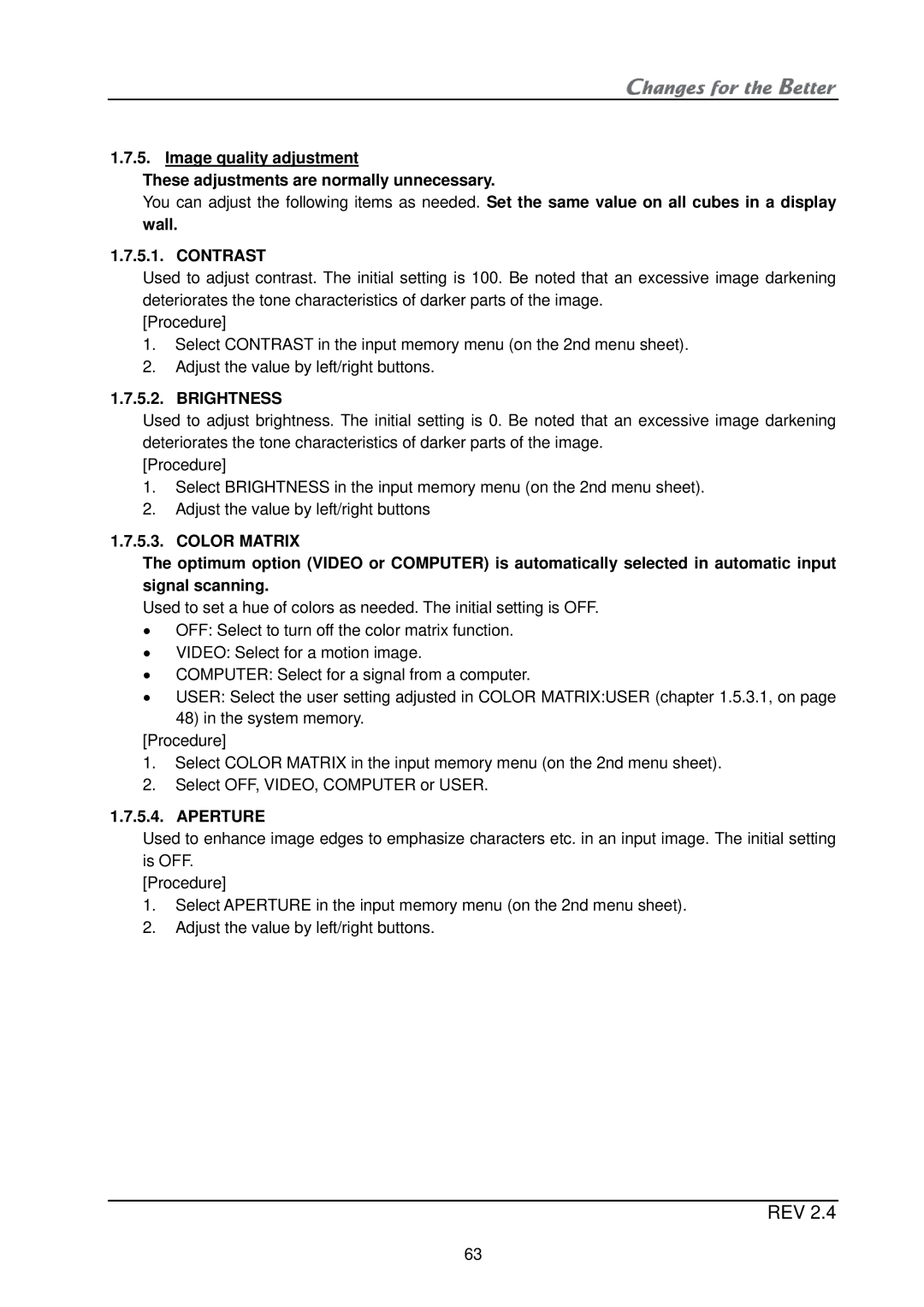 Mitsubishi Electronics XL21, XL50 installation manual Brightness 