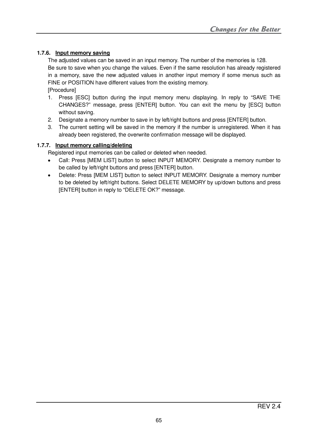 Mitsubishi Electronics XL21, XL50 installation manual Input memory saving 