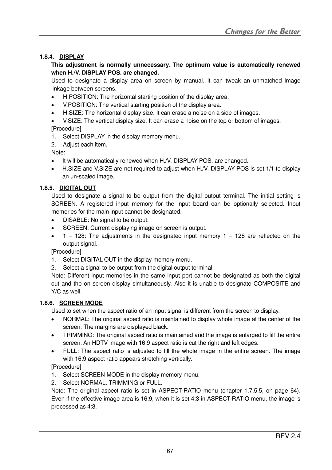 Mitsubishi Electronics XL21, XL50 installation manual Digital OUT, Screen Mode 