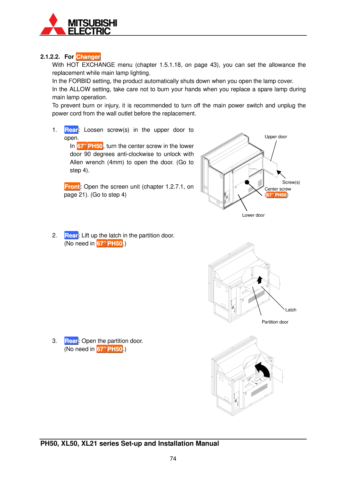 Mitsubishi Electronics XL50, XL21 installation manual For Changer 