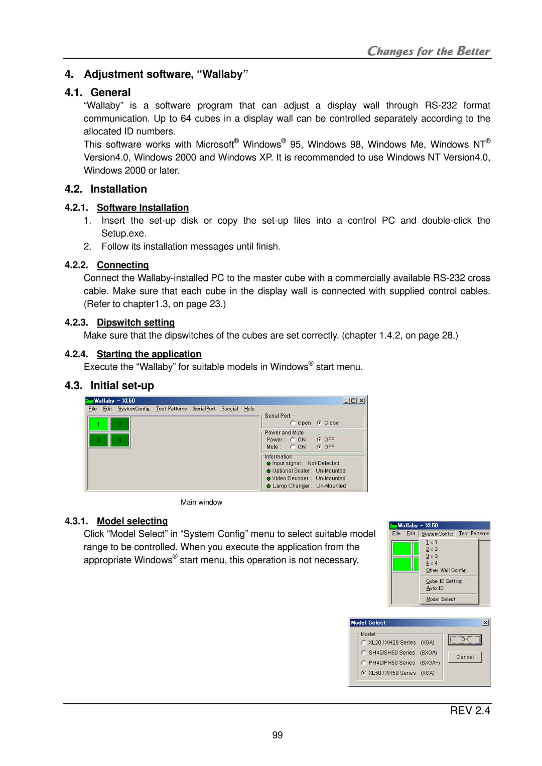 Mitsubishi Electronics XL21, XL50 Adjustment software, Wallaby 4.1. General, Installation, Initial set-up 