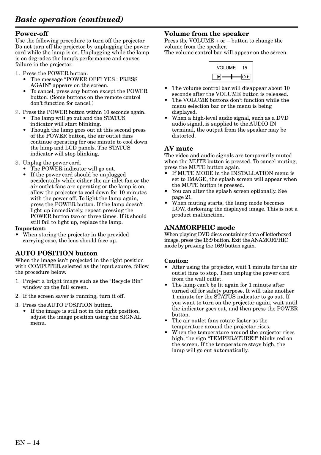 Mitsubishi Electronics XL6U user manual Basic operation 