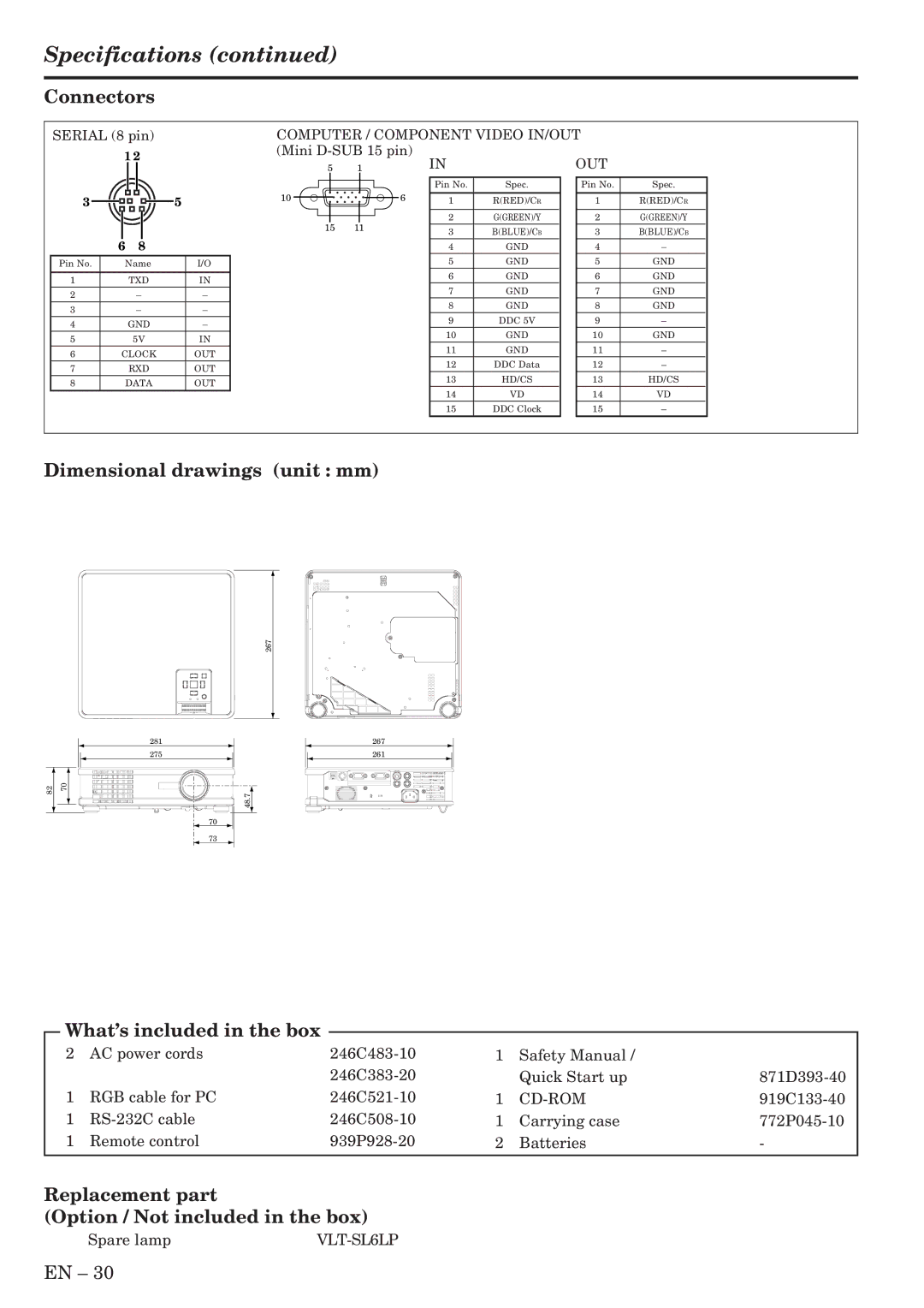 Mitsubishi Electronics XL6U user manual VLT-SL6LP 