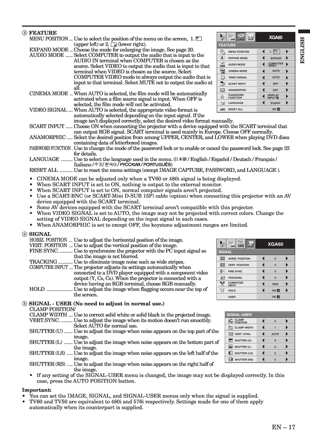 Mitsubishi Electronics XL6U user manual Computer Input, Feature, Signal-User 