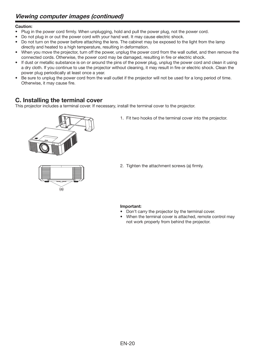 Mitsubishi Electronics XL7000U user manual Installing the terminal cover 