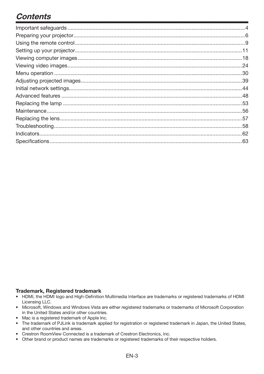 Mitsubishi Electronics XL7000U user manual Contents 