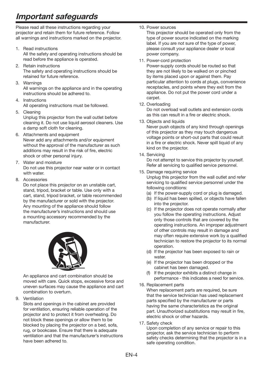 Mitsubishi Electronics XL7000U user manual Important safeguards 