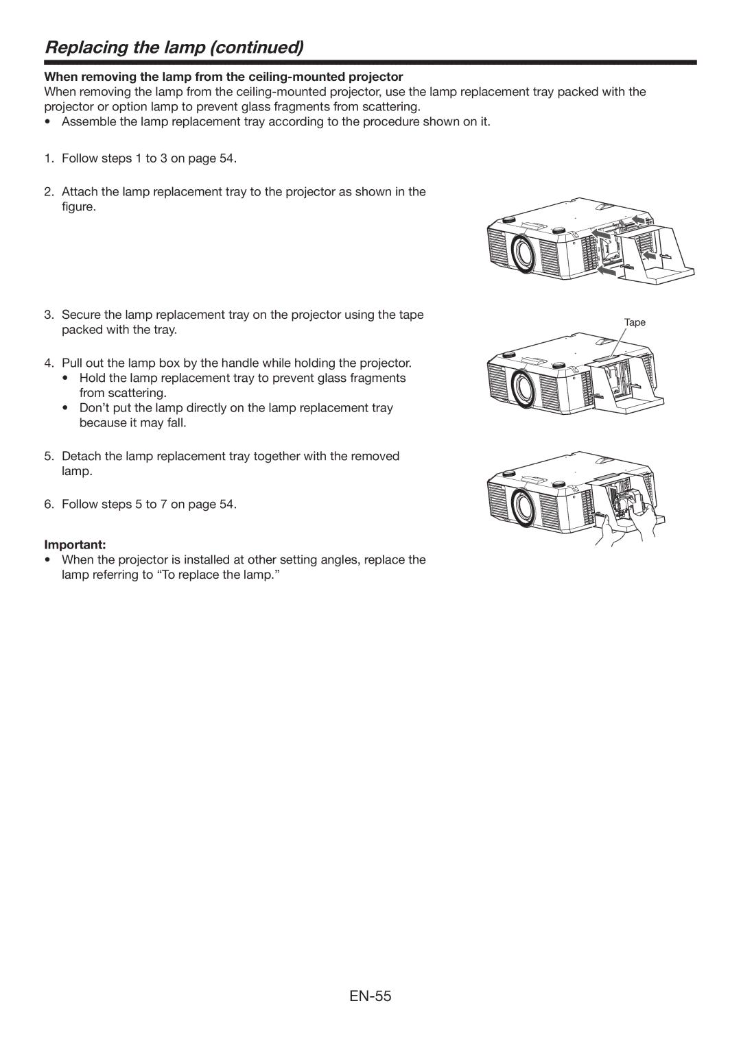 Mitsubishi Electronics XL7000U user manual When removing the lamp from the ceiling-mounted projector 