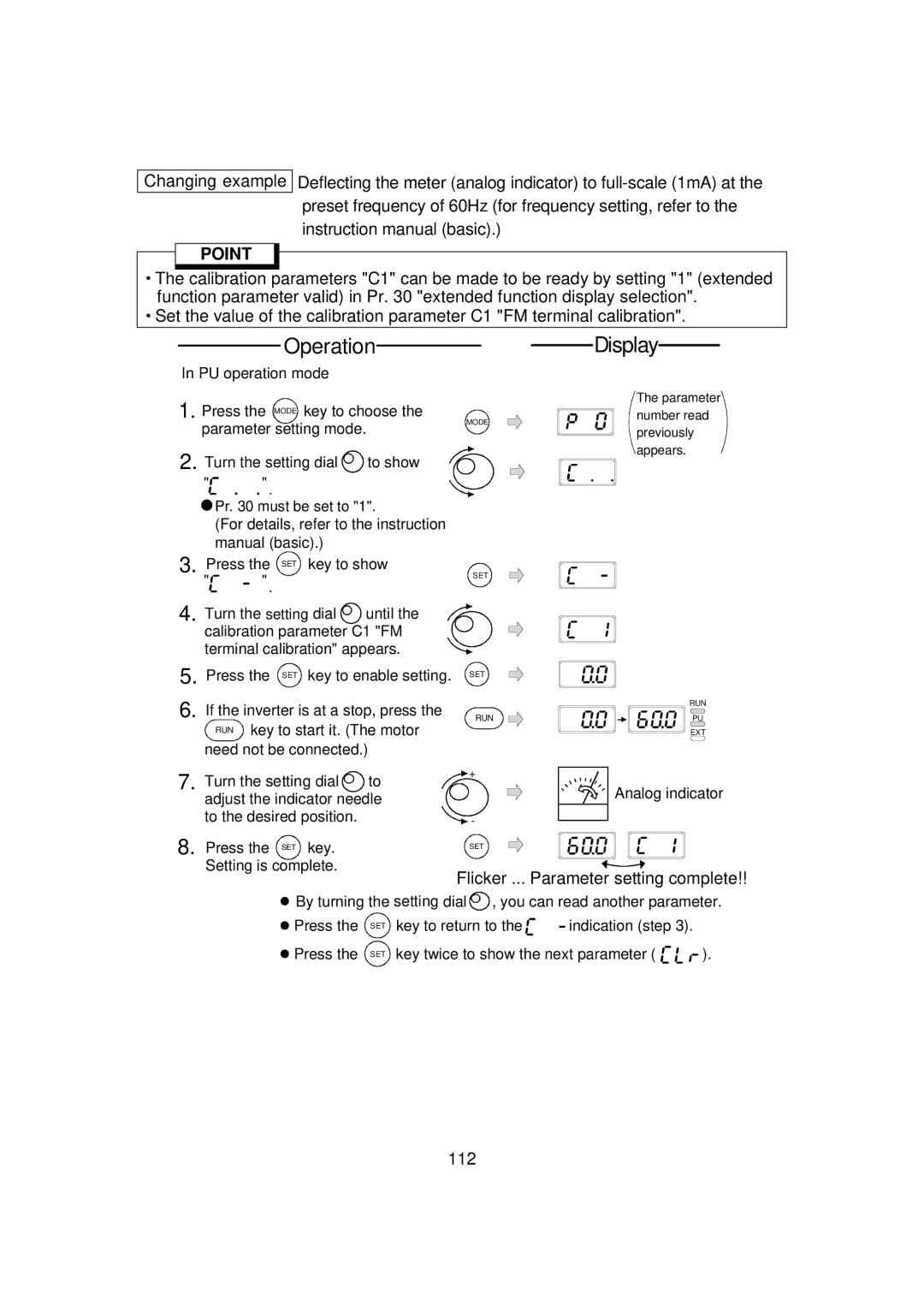 Mitsubishi FR - S500 instruction manual Flicker ... Parameter setting complete, 112 