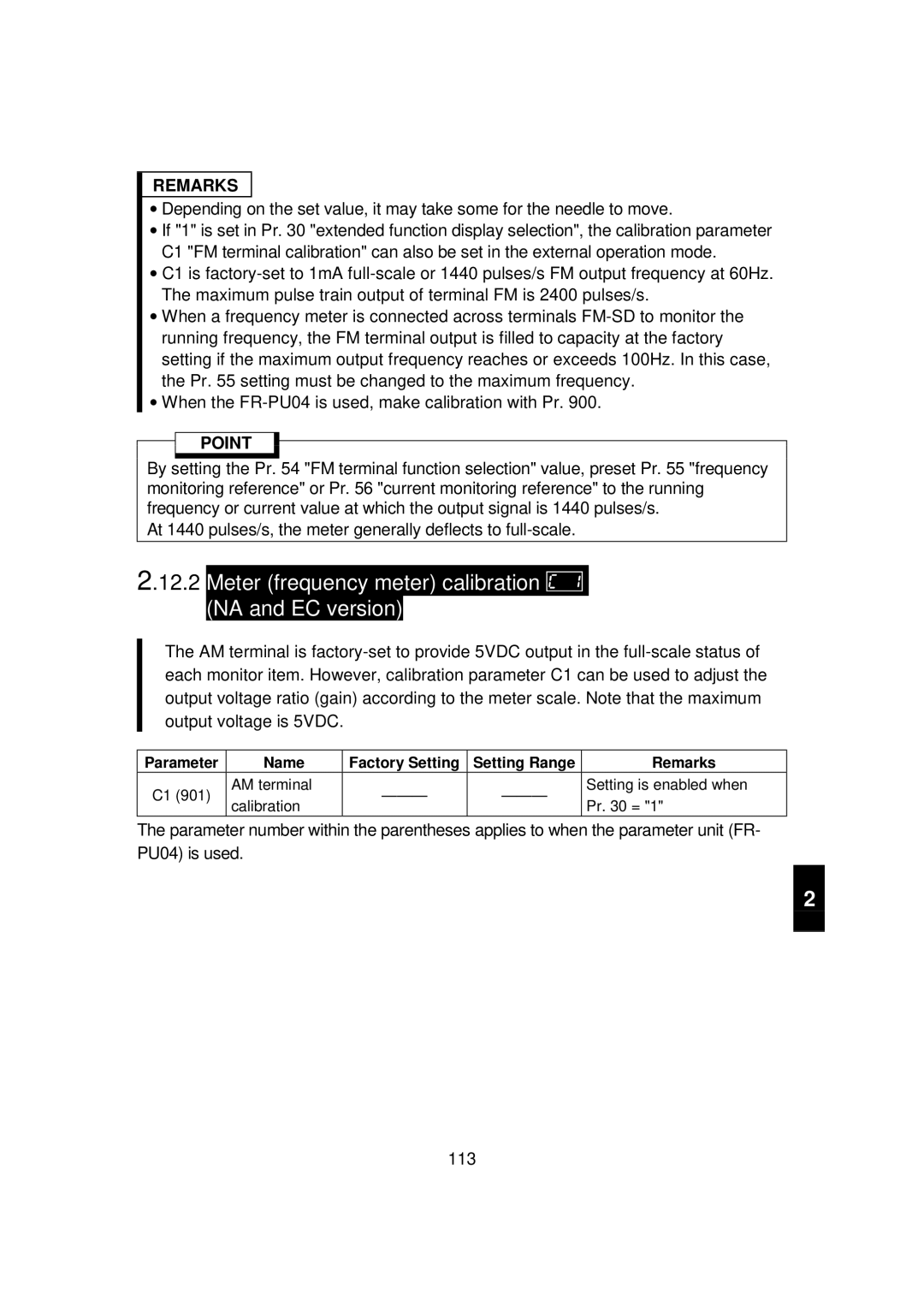 Mitsubishi FR - S500 instruction manual Meter frequency meter calibration NA and EC version 