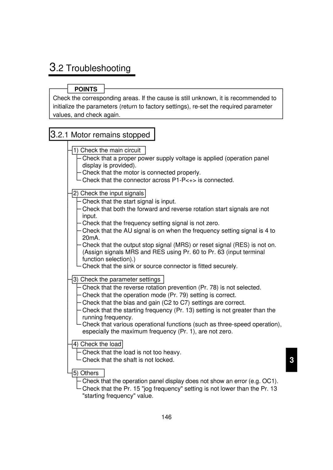 Mitsubishi FR - S500 instruction manual Troubleshooting, Motor remains stopped 