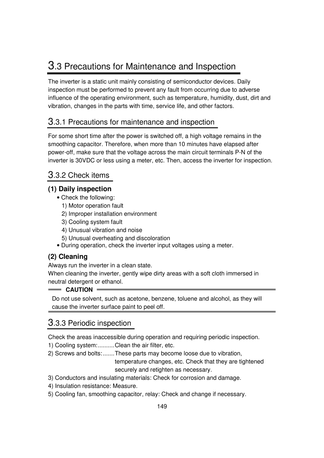 Mitsubishi FR - S500 Precautions for Maintenance and Inspection, Precautions for maintenance and inspection, Check items 