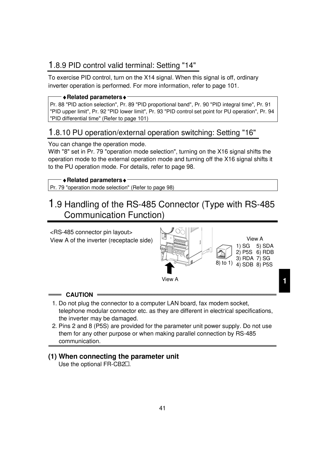 Mitsubishi FR - S500 PID control valid terminal Setting, PU operation/external operation switching Setting 