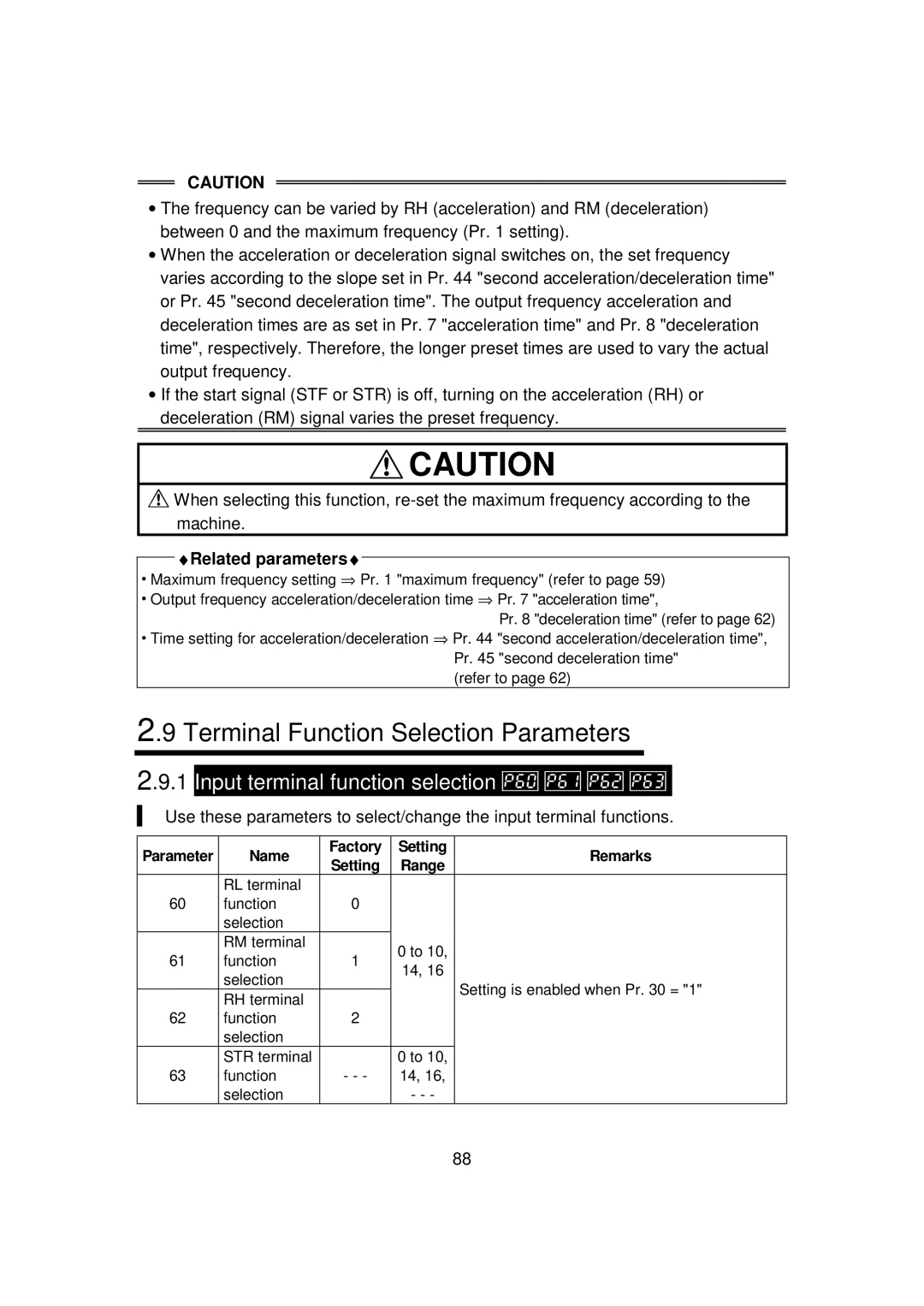 Mitsubishi FR - S500 instruction manual Terminal Function Selection Parameters, Input terminal function selection 