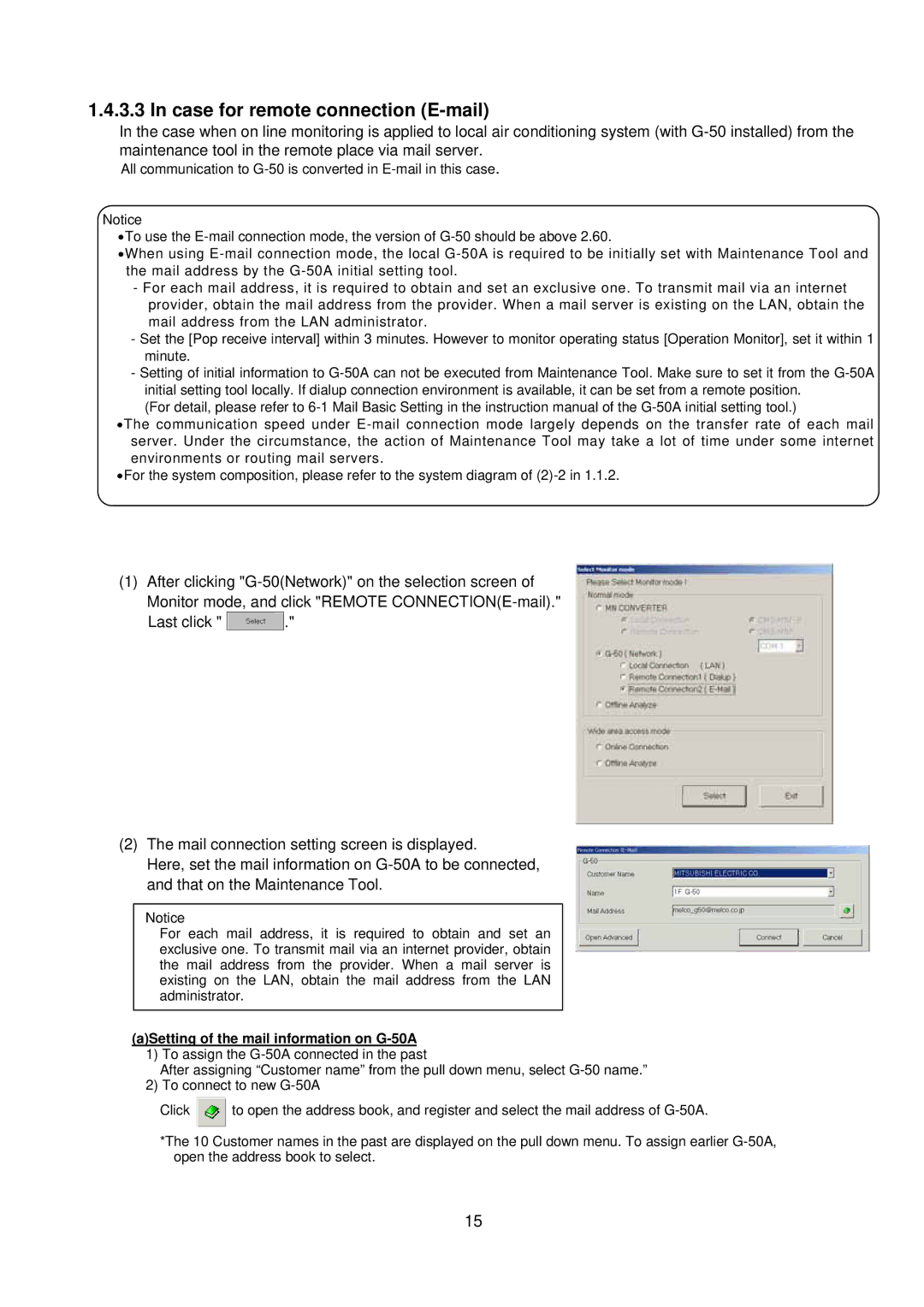 Mitsubishi G-50A, MN Converter manual Case for remote connection E-mail 