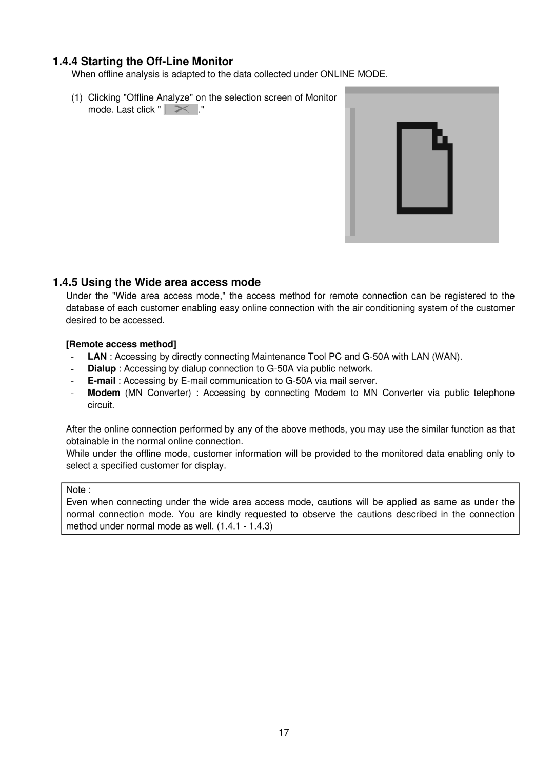 Mitsubishi G-50A, MN Converter manual Starting the Off-Line Monitor, Using the Wide area access mode 