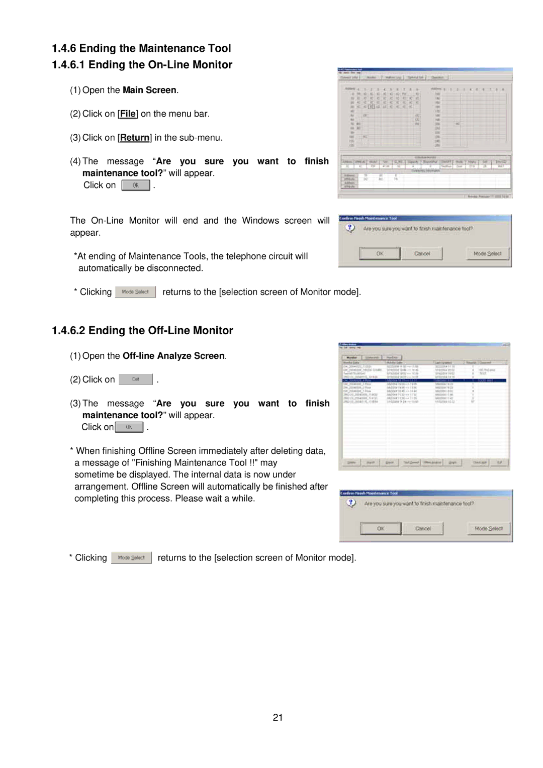 Mitsubishi G-50A, MN Converter manual Ending the Off-Line Monitor, Open the Main Screen, Open the Off-line Analyze Screen 