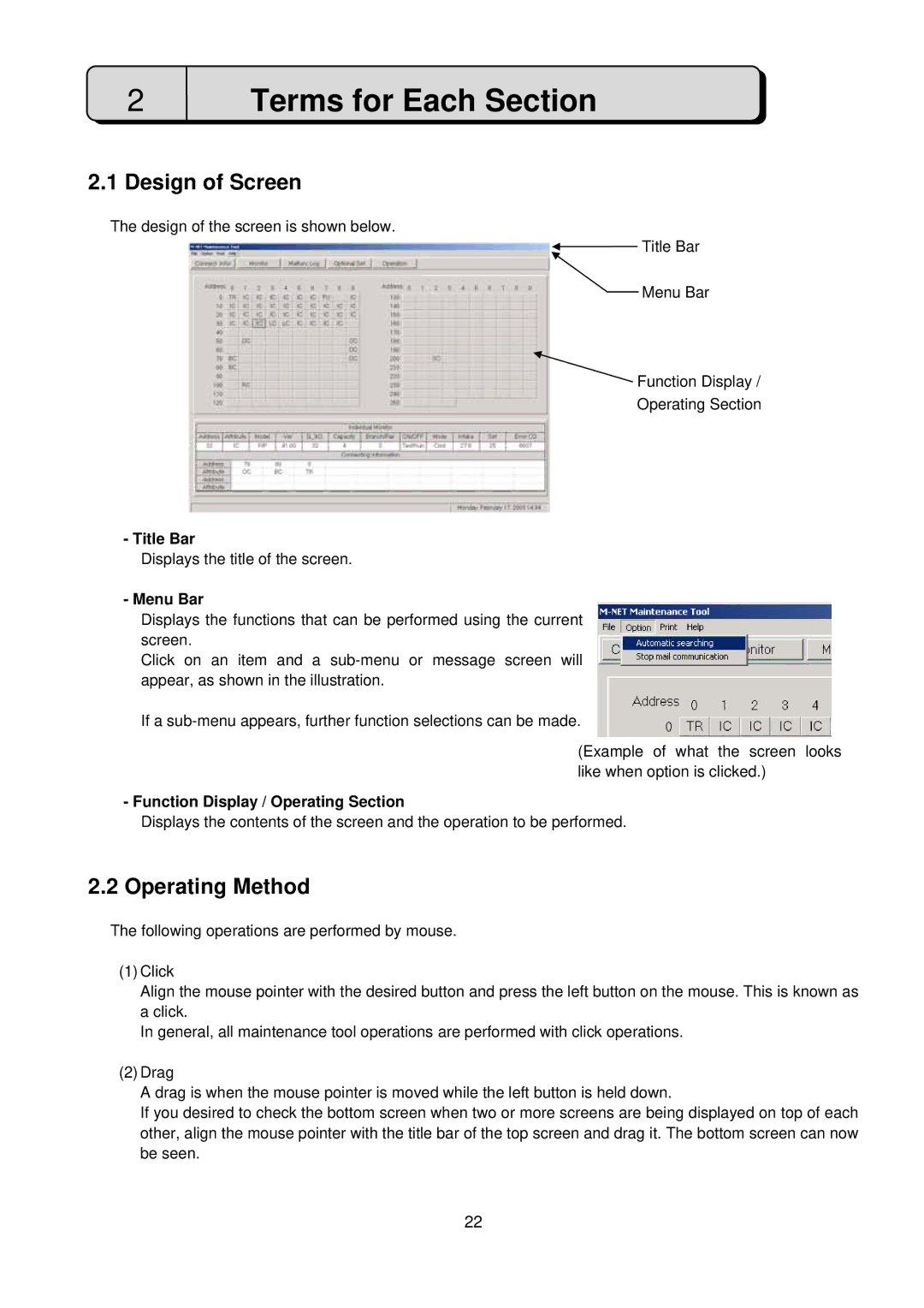 Mitsubishi MN Converter, G-50A manual Terms for Each Section, Design of Screen, Operating Method 