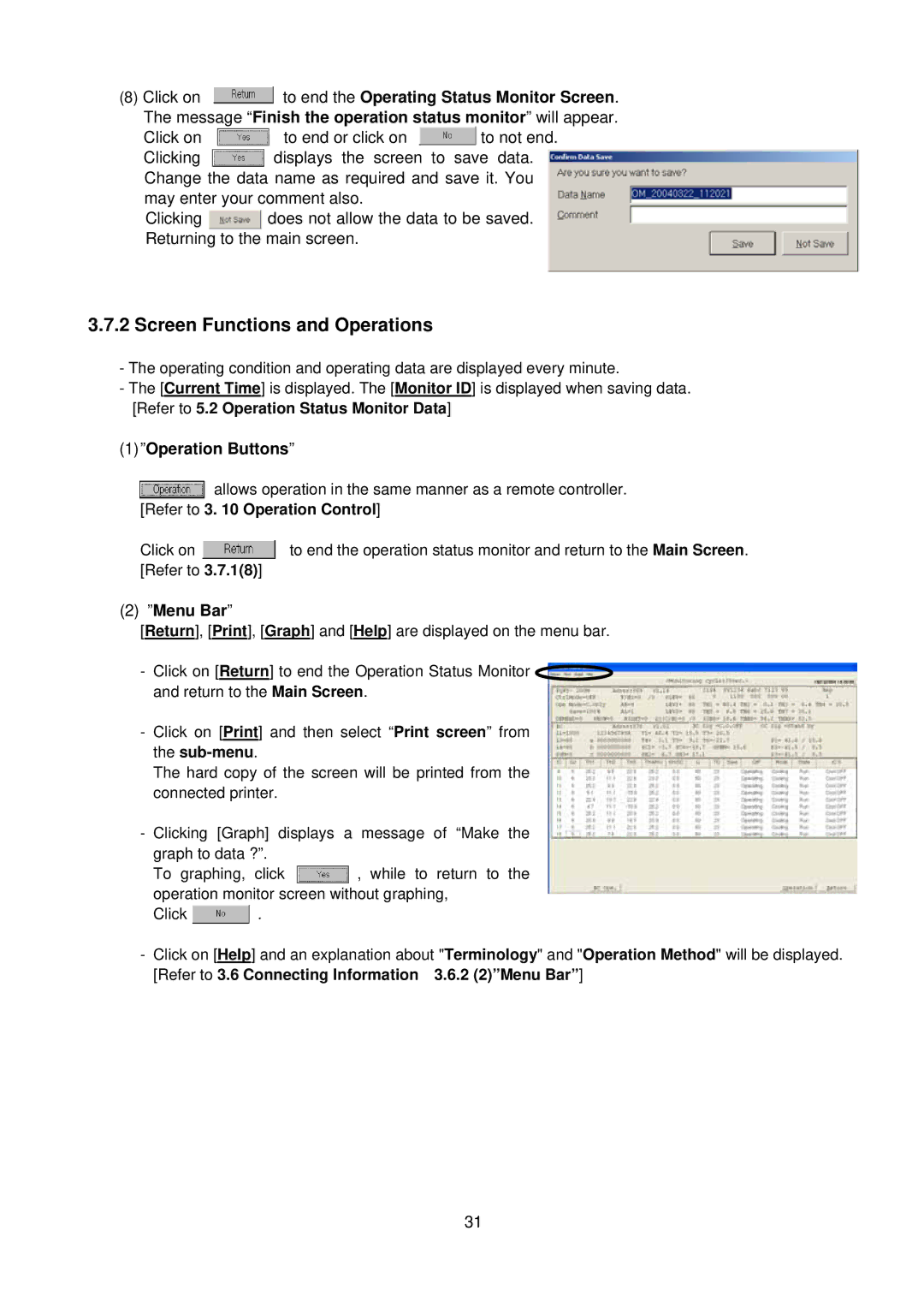 Mitsubishi G-50A, MN Converter manual Screen Functions and Operations, 1Operation Buttons 