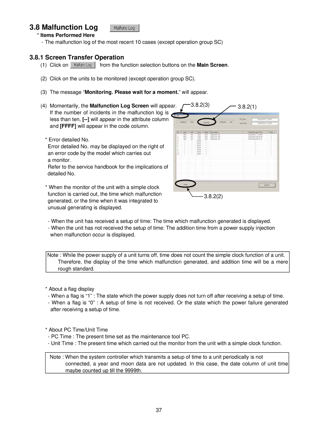 Mitsubishi G-50A, MN Converter manual Malfunction Log, Message Monitoring. Please wait for a moment. will appear 