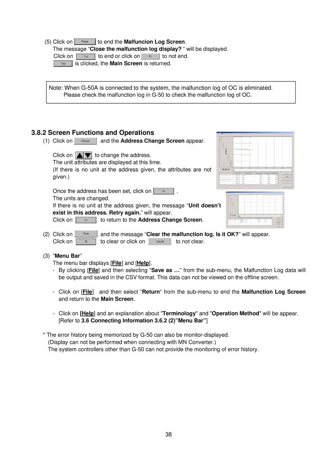 Mitsubishi MN Converter, G-50A manual Message Close the malfunction log display? will be displayed 