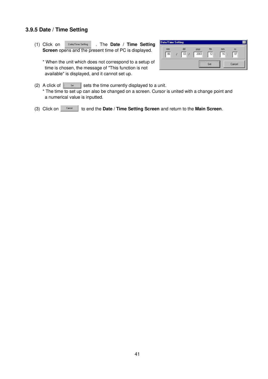 Mitsubishi G-50A, MN Converter manual Date / Time Setting, Main Screen 