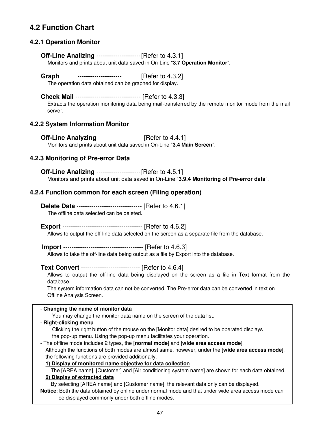 Mitsubishi G-50A, MN Converter manual System Information Monitor, Function common for each screen Filing operation 