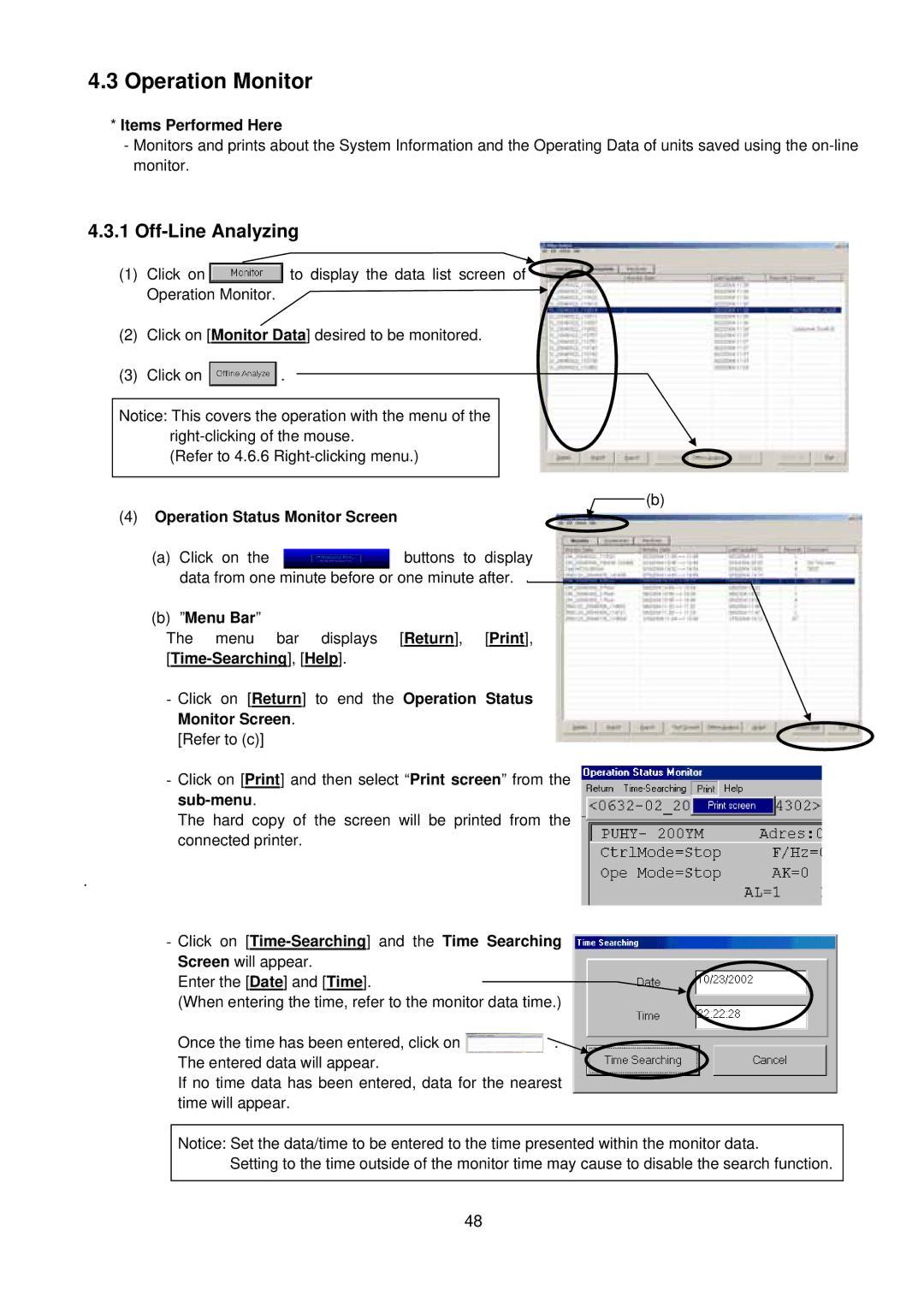 Mitsubishi MN Converter, G-50A manual Off-Line Analyzing, Operation Status Monitor Screen, Monitor Screen. Refer to c 