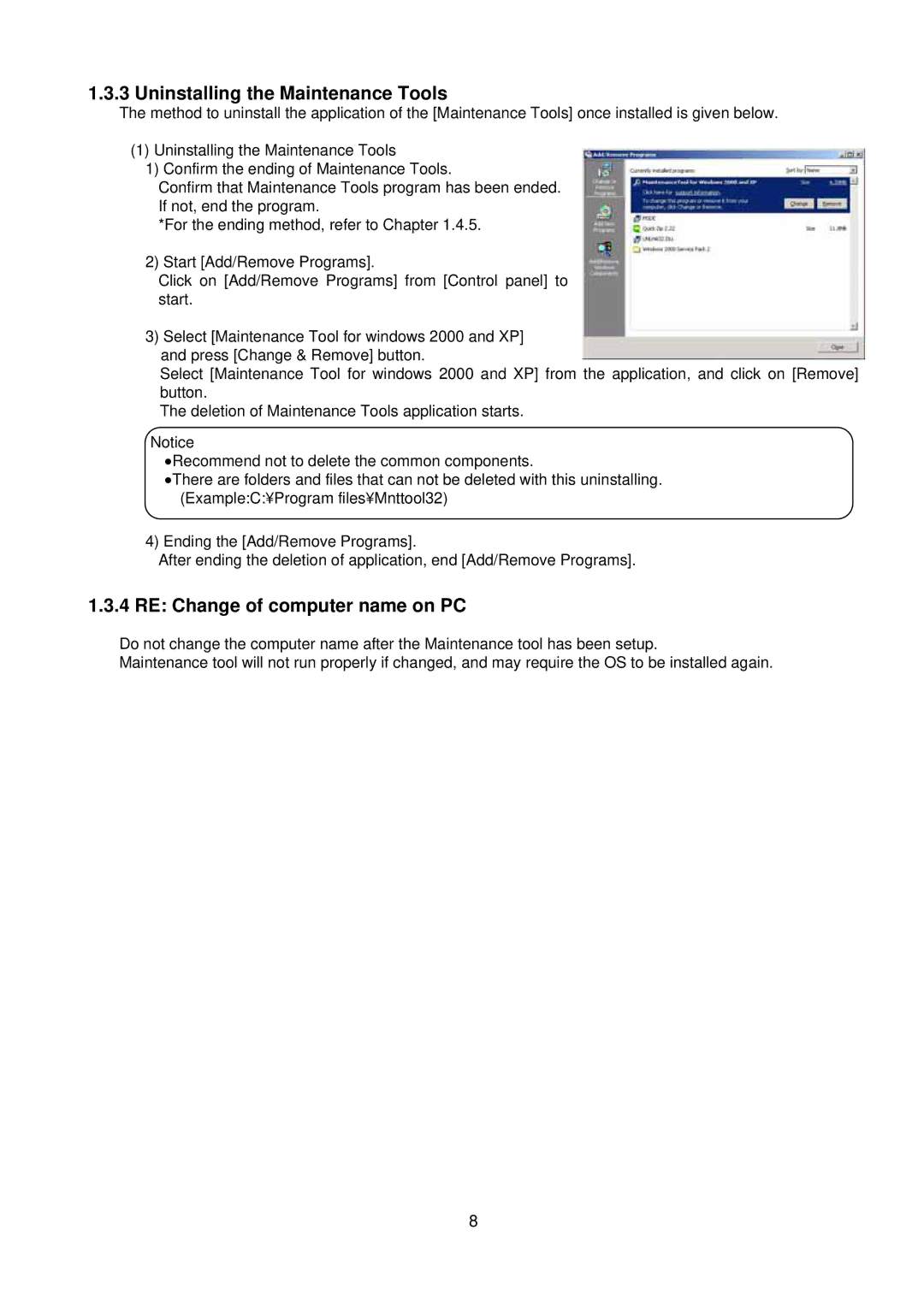 Mitsubishi MN Converter, G-50A manual Uninstalling the Maintenance Tools, RE Change of computer name on PC 