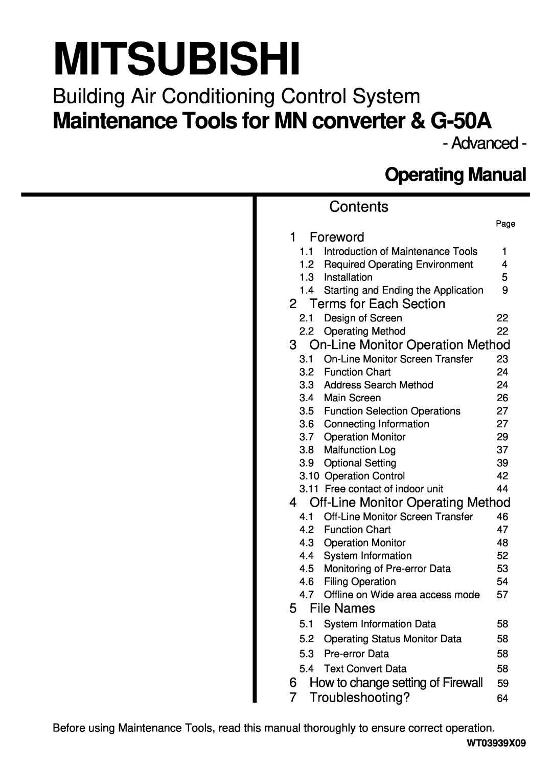Mitsubishi MN Converter manual Operating Manual, Mitsubishi, Maintenance Tools for MN converter & G-50A, Advanced 